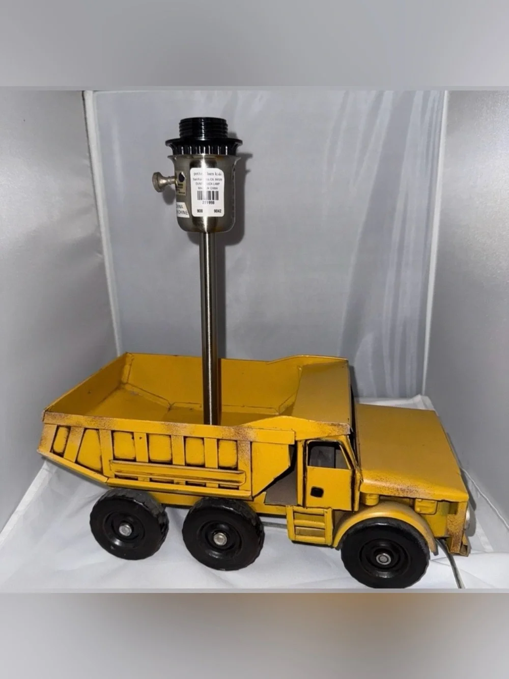 Pottery Barn Kids Yellow Dump Truck Lamp with Navy Blue Shade